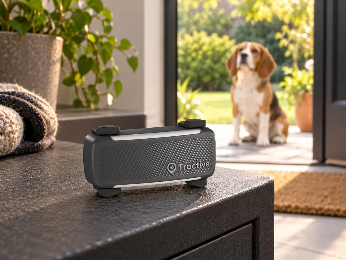 Scène générée par IA montrant le traceur Tractive GPS chien édition 2025 par Tractive dans un contexte neutre sans installation revendiquée